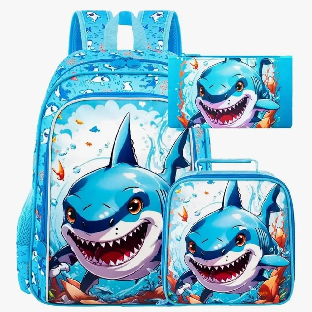 NWOT CCJPX 3PCS Shark Backpack for Boys, 16 Inch Kids Water Resistant Preschool